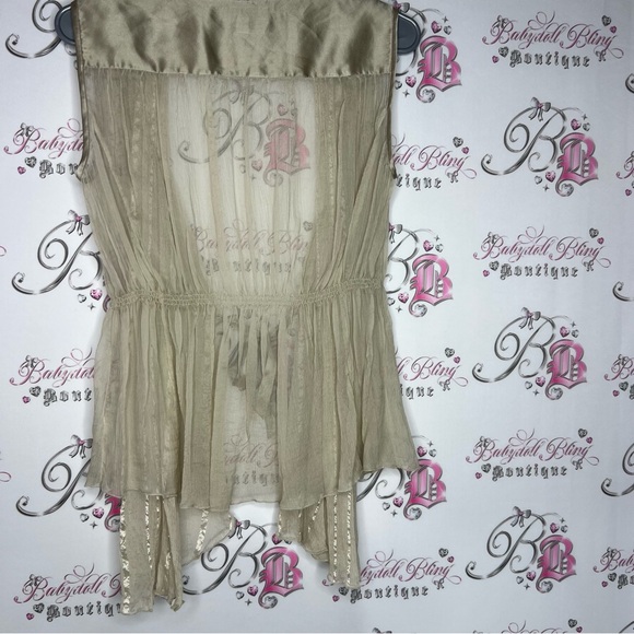 Stills cardigan gold shimmer sheer metallic wrap up vest style tank top shirt - Picture 6 of 7